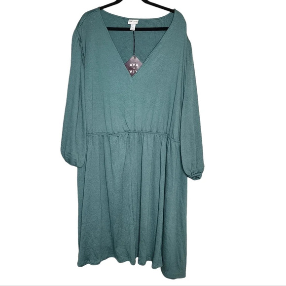 NWT Ava & Viv stretchy green dress with pockets - Picture 2 of 16